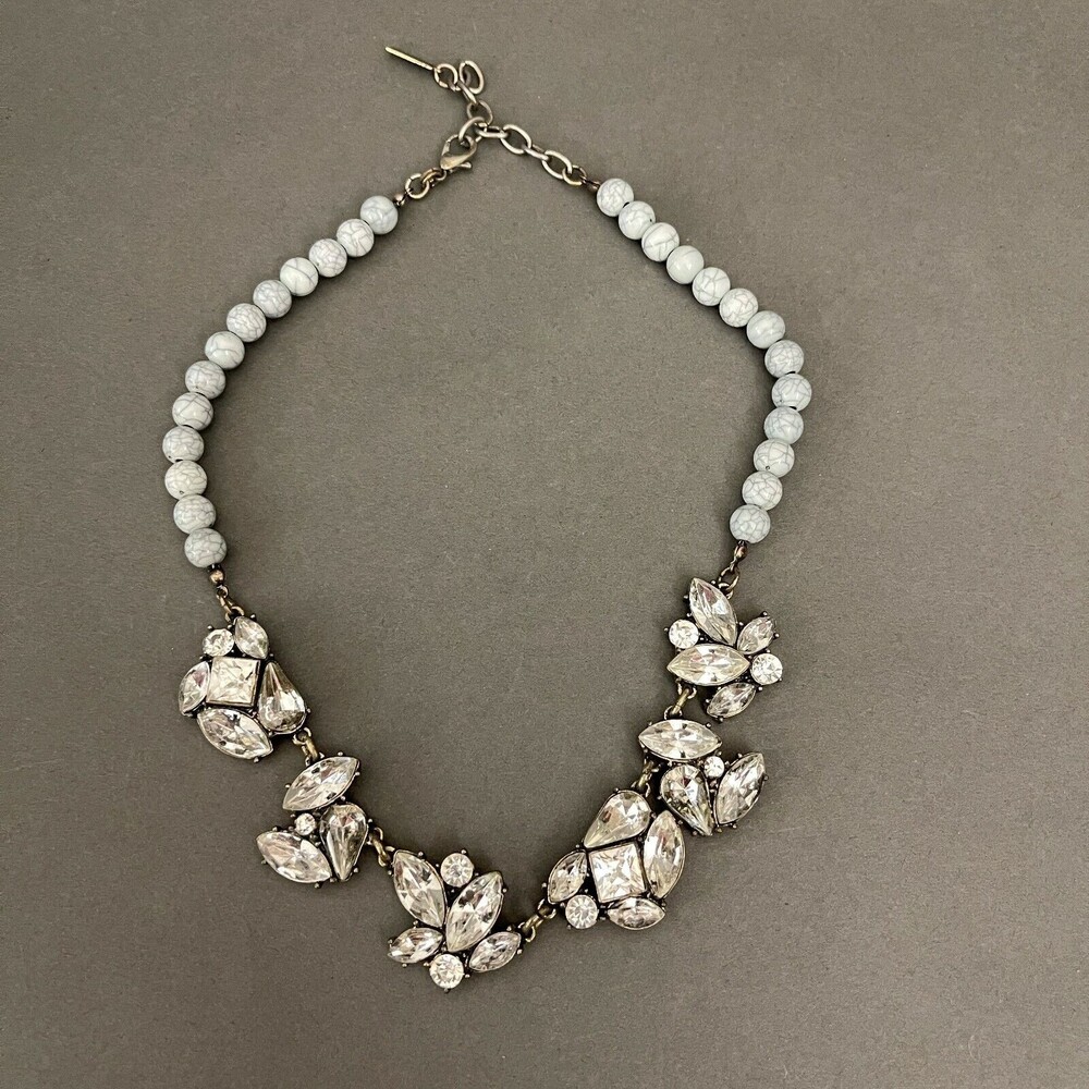 Vintage Sugarfix Necklace Fashion Jewelry Silver-tone Beaded Chain Clear Blue